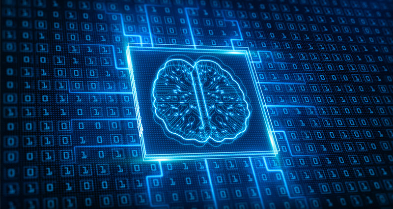 Brain and computer code depiction representative of deep learning.