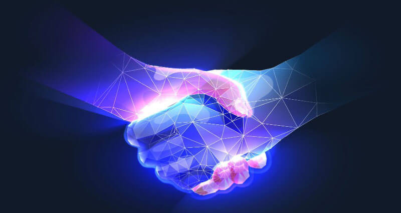 Handshake in futuristic digital style demonstrating the concept of partnership.