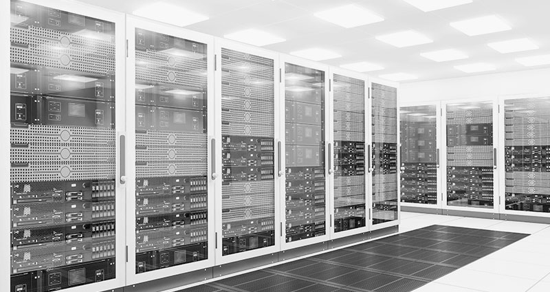 A room with enterprise data center servers.