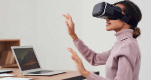 Woman using VR in a training exercise.