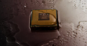 CPU covered in liquid.