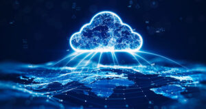 Digital cloud illustration powering different infrastructures around the world.