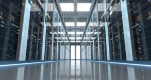 Server racks working efficiently in a data center.