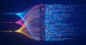 Illustration of large amounts of unstructured data being organized.
